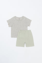 avauma breeze garden setup mint cloud, short sleeve floral baby t-shirt and mint shorts set, summer baby outfit